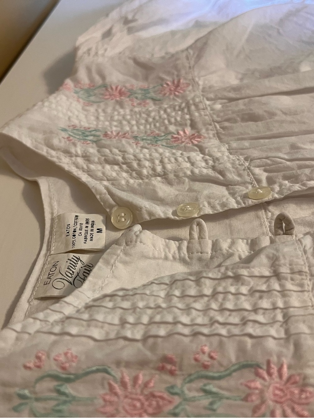 Vanity Fair White Girl's Embroidered Top with Pink & Mint Floral Detail